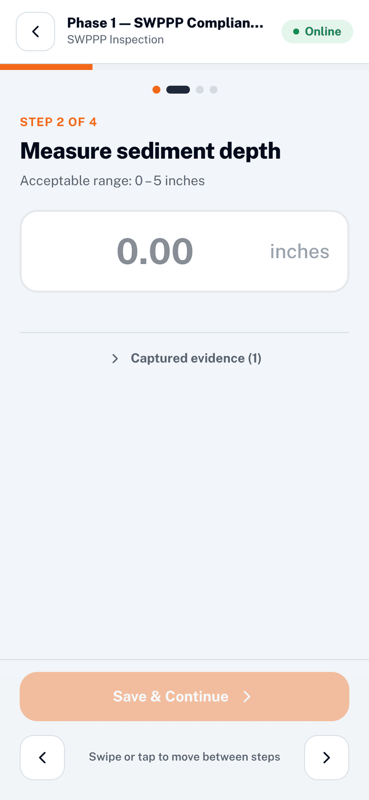 Operator running an inspection step on mobile